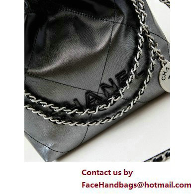 Chanel Shiny Calfskin  &  Silver-Tone Metal CHANEL 22 Mini Handbag AS3980 Gradient Silver Black